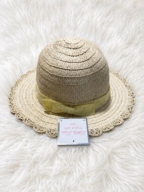 Little Lass Cream Straw Sun Hat with Yellow Bow